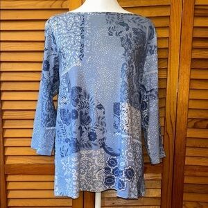 NWT Christopher & Banks Blue Floral Patchwork Women's Top Size P/XL